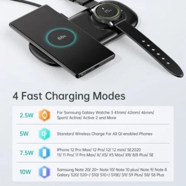 CHOETECH 2 In 1 Wireless Charger, 10W Max Wireless Charging Pad For Phones and Galaxy Watch - Image 4