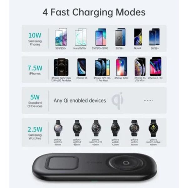 CHOETECH 2 In 1 Wireless Charger, 10W Max Wireless Charging Pad For Phones and Galaxy Watch - Image 3