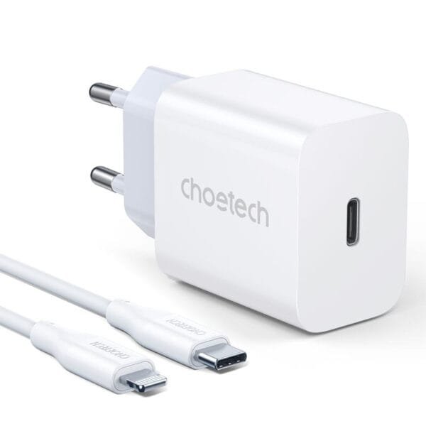 Choetech USB C Charger 20W Power Delivery Wall Adapter EU with 1.2m Lightning Cable – White