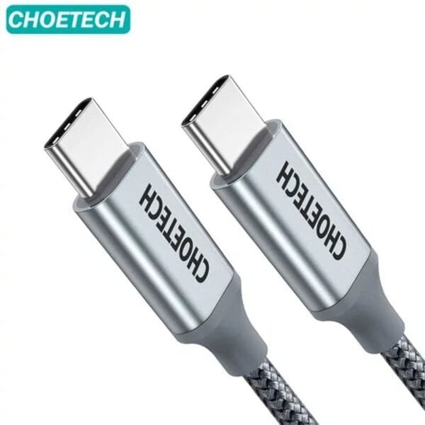 Choetech USB Type C to USB C Cable 60W Ultra Fast Charging USB C Nylon braided Cable for MacBook & Phones 2m – Silver