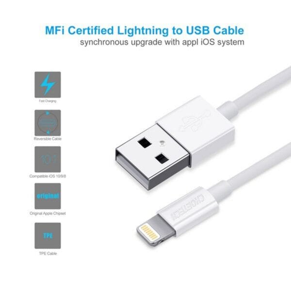 Choetech USB to Lightning Cable Apple Mfi Certified (1.8m/5.9ft) – White - Image 5