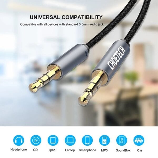 Choetech 3.5mm Male To Male Audio Gold Plated Aux Cable – Black - Image 3