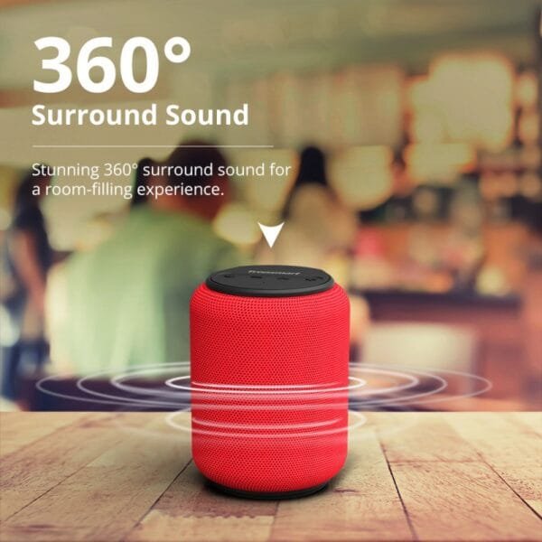 Tronsmart T6 Mini Bluetooth Speaker TWS Speakers IPX6 Wireless Portable Speaker with 360 Degree Surround Sound, Voice Assistant – RED - Image 6