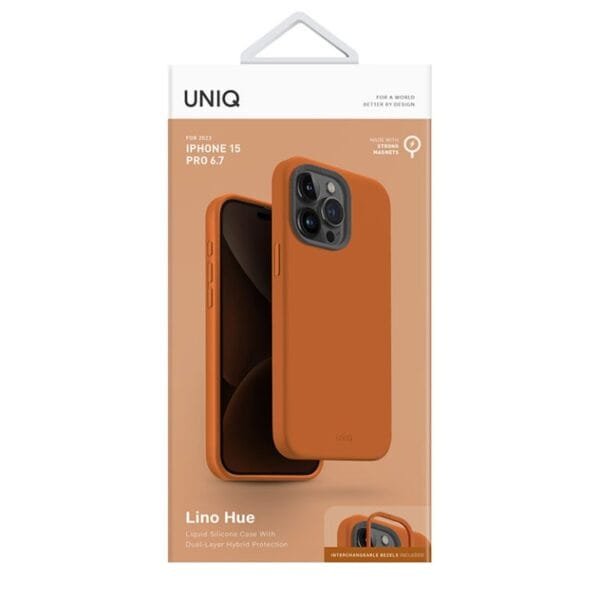 UNIQ Lino Hue MagClick Magsafe Compatible Phone Case for iPhone 15 Pro Max – Sunset Orange - Image 6